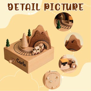 Personalized Wooden Train Tunnel Music Box, Custom Engraved Name Keepsake Gift, Moving Railway Scene for Kids, Birthday or Nursery Decor