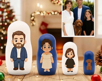 Custom Portrait Nesting Dolls, Personalized Cartoon Family Illustration Set