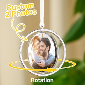 Personalized Photo Rotation Car Ornament – Custom Rearview Mirror Pendant, Gift for Him, Spinning Photo Keepsake for Car Lovers