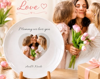 Personalized Photo Plate: Custom Ceramic Keepsake Gift for Mom