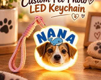 Custom Pet Photo LED Keychain, Dog Cat Portrait Charm, Acrylic Bag Light