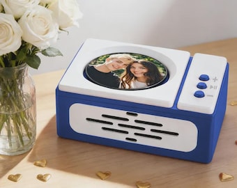 Spersonalizowany mini gramofon, spersonalizowany prezent ze zdjęciem i piosenką, pozytywka dla par