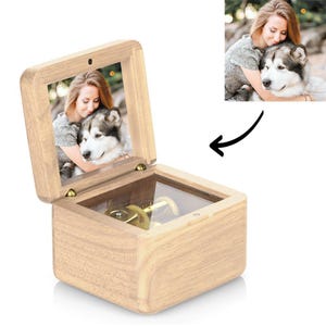 Personalized Vintage Wooden Music Box with Photo, Custom Song Music Box, Unique Gift for Her, Custom Photo Music Box, Pet Lover Gift Ideas