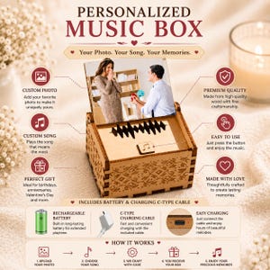 Personalized Wooden Music Box: Custom Song, Photo, and Text - Etsy
