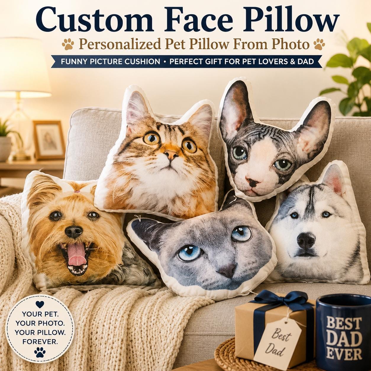 Custom Face Pillow, Personalized Pet Pillow From Photo, Funny