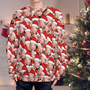 Custom Face Ugly Christmas Sweater, Personalized Christmas Sweater with Hat, Funny Holiday Sweater, Unique Christmas Gift for Family