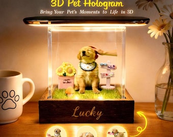 Personalized Pet Hologram Box, Custom Dog Cat Display House, Wooden Base Video Keepsake