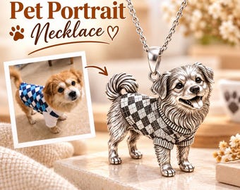 Custom 3D Pet Portrait Necklace, Personalized Dog Cat Relief Pendant, Memorial Keepsake