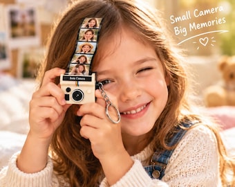 Personalized Kids Photo Keychain, Pull Out Film Roll Camera Charm, Mini Memory Holder