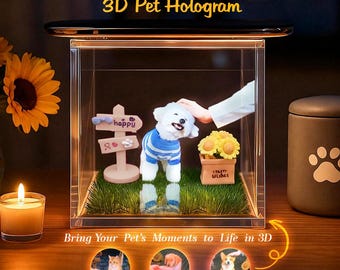 Aangepast holografisch digitaal huis voor huisdieren met naam en datums, gepersonaliseerde herdenkingsdisplay acryl licht