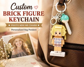 Porte-clés personnalisé avec figurine en brique, breloque mini moi avec photo, pendentif de sac personnalisé