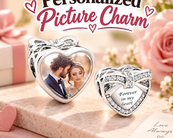 Personalized Picture Charm, Custom Heart Photo Bead, Engraved Butterfly Pendant
