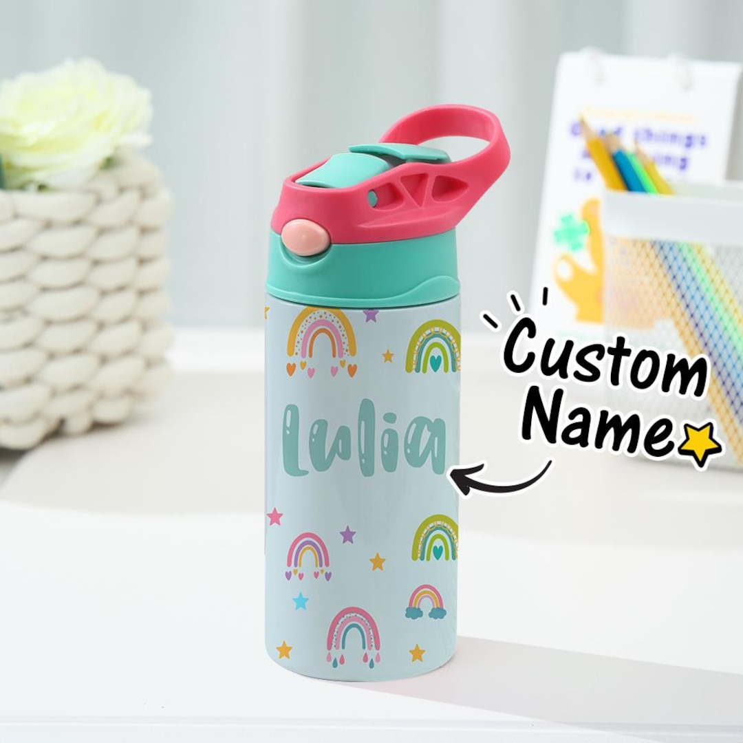 Personalized Rainbow Kids Water Bottle, Stainless Steel Tumbler - Etsy