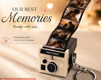 Custom Photo Camera Keychain, Pull Out Film Roll Charm, Personalized Memory Album