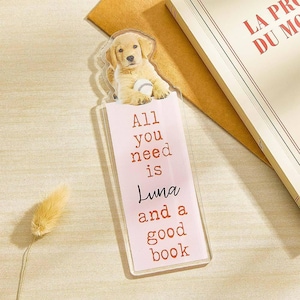Personalized Pet Photo Acrylic Bookmark, Custom Bookmark with Name, Gift for Dog & Cat Owners, Book Lovers Keepsake