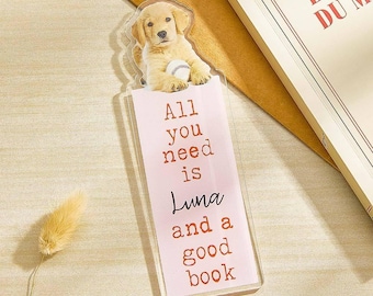 Personalisierte Haustier Foto Acryl Lesezeichen, Benutzerdefinierte Lesezeichen mit Namen, Geschenk für Hunde- & Katzenbesitzer, Buch-Liebhaber-Andenken
