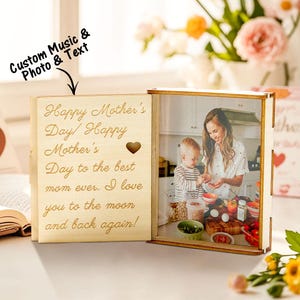 Custom Photo Music Box with Song, Personalized Wooden Music Box for Mom, Engraved Keepsake Gift, Mother's Day Gift, Custom Song or Photo Box