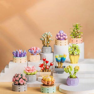 Custom Succulent Building Blocks - Botanical Flower Brick Set, Creative Potted Plant Gifts for Her, Succulent Decor for Home & Office
