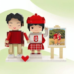 カスタムカップルレンガフィギュアフォトフレーム、パーソナライズされた2人用ビルディングブロックギフト、結婚式用のユニークな記念品、カップルウェディングレンガ