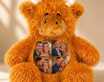 Custom Photo Highland Cow Plush, Personalized Picture Collage Stuffed Animal