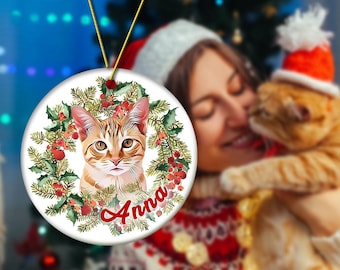 Personalisierte Haustier Foto Weihnachtsverzierung, benutzerdefinierte Name Haustier Ornament, Weihnachtsgeschenk für Tierliebhaber, Hunde- und Katzenandenken-Dekoration