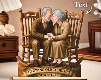 Custom Couple Wooden Anniversary Plaque, Rocking Chair Keepsake