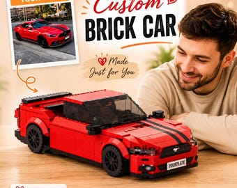 Custom Photo Car Brick Model, Personalized Mini Vehicle Build with License Plate