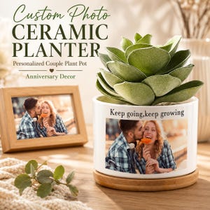 Custom Photo Ceramic Planter, Personalized Couple Plant Pot, Anniversary Decor