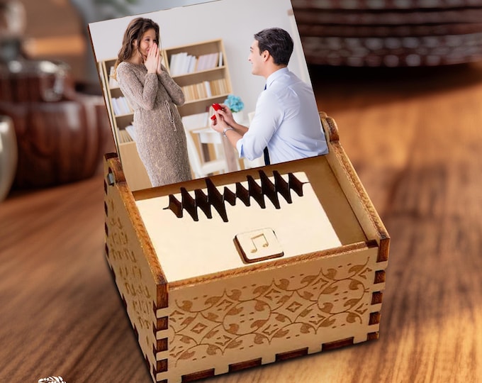 Personalized Wooden Music Box: Custom Song, Photo, and Text
