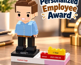 Personalized Employee Award, Custom Brick Figure, Work Anniversary Desk Keepsake