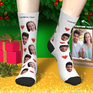 Custom Face Socks with Heart, Personalized Photo Socks for Men & Women, Unique Engraved Gift for Him or Her, Custom Valentine’s Day Socks