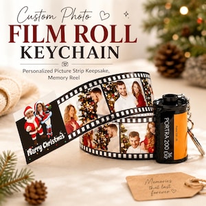 Custom Photo Film Roll Keychain, Personalized Picture Strip Keepsake, Memory Reel