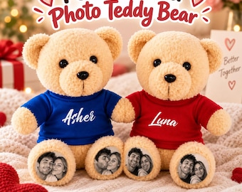 Personalized Photo Teddy Bear, Custom Picture Feet Plush, Memory Bear Keepsake