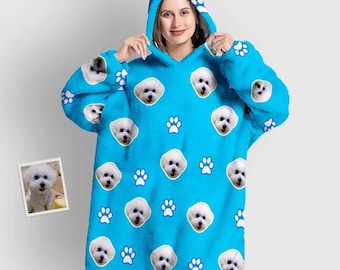 Manta con capucha personalizada con foto de mascota: manta extragrande y personalizada