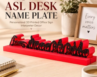 Custom ASL Desk Name Plate, Personalized 3D Printed Office Sign, Interpreter Decor