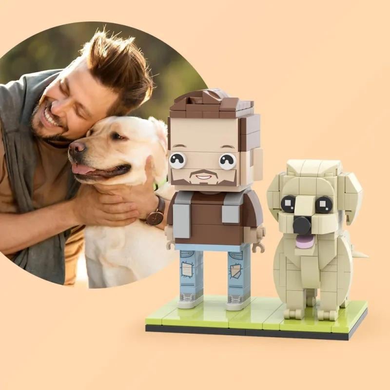 Custom Brick Figure with Dog – Personalized Full Body Mini Figure, Custom Pet Block Toy, Unique Gift for Dog Lovers, Pet Owners, Kids