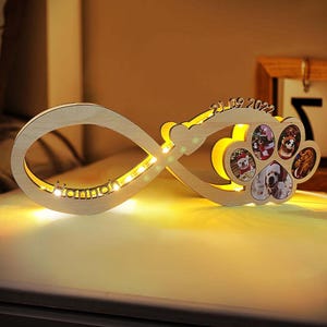 Custom Infinity Dog Paw Photo Night Light – Personalized Engraved Wooden Lamp with Pet Name, Memorial Gift for Dog Lovers, Pet Loss Gift