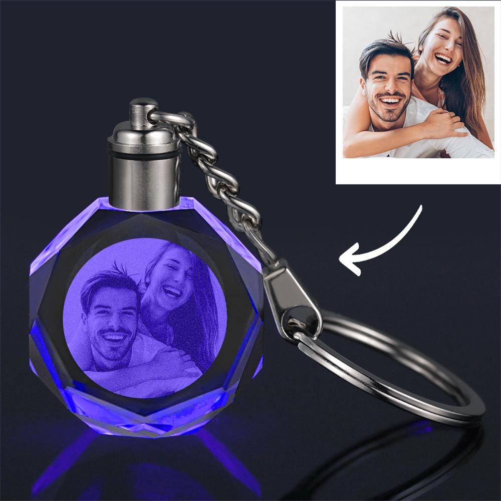 Personalized Photo Crystal Keychain: Octagon Laser Engraved Keepsake - Etsy