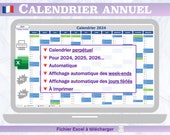 Calendrier annuel interactif / Imprimer / Français / Calendrier template Excel / Calendrier perpétuel