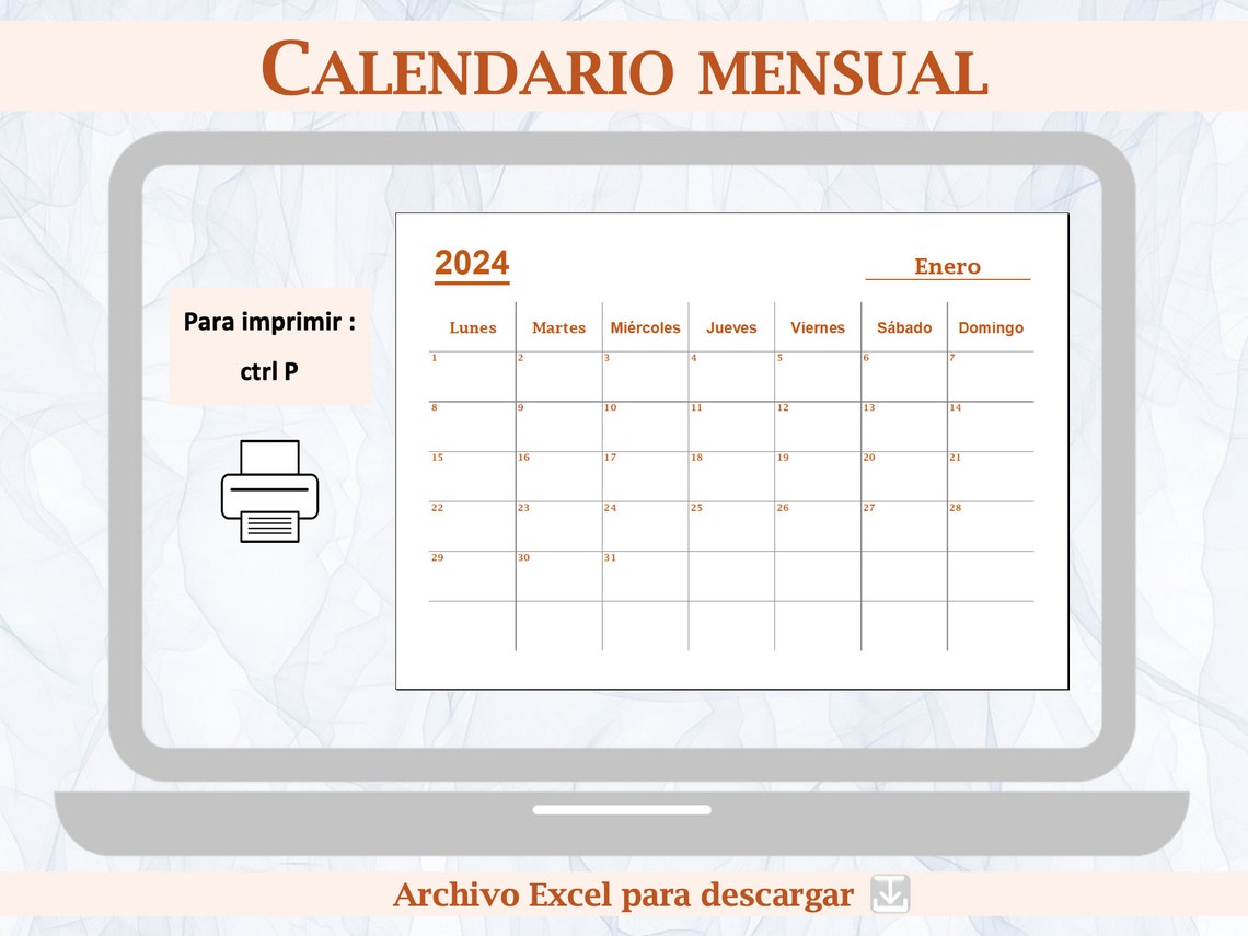 Calendario Mensual / Calendario Mensual 2024 / Calendario Para Imprimir