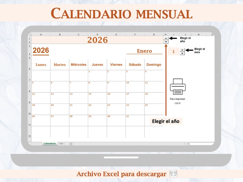 Calendario Mensual / Calendario Mensual 2024 / Calendario Para Imprimir