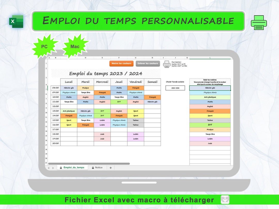 Customizable Timetable to Print / French Timetable / College Etsy