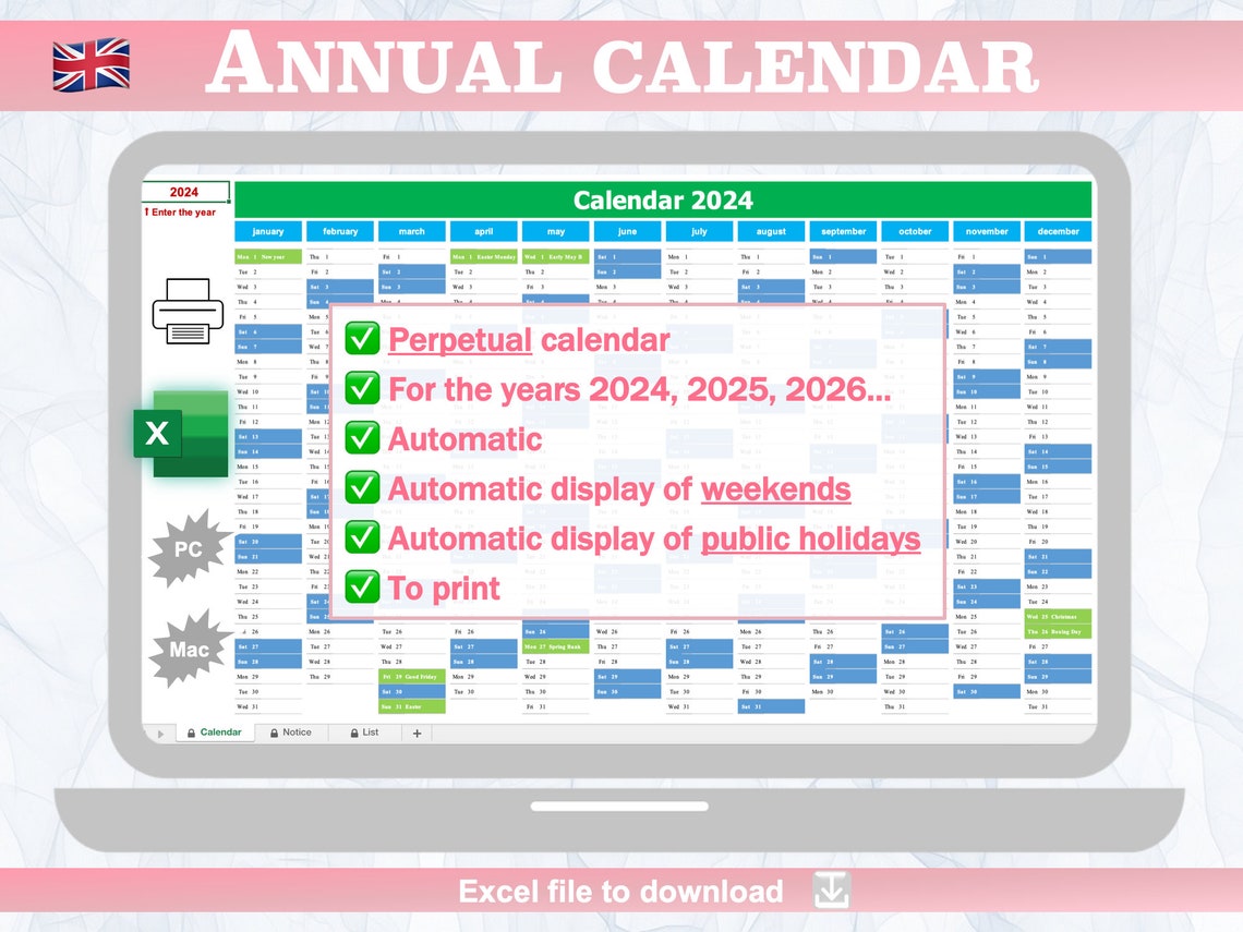 Interactive Calendar Example Annual Interactive Calendar / Year Planner / 2024 Calendar / 2025 ...