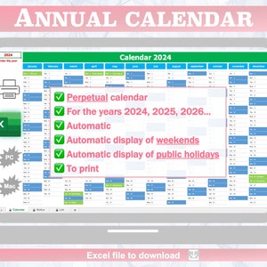 Annual interactive calendar / Year planner / 2024 calendar / 2025 calendar