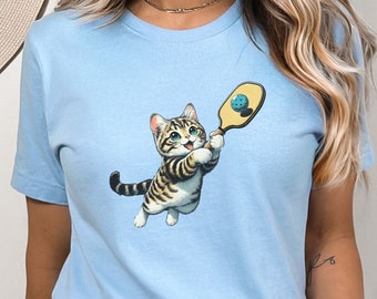 Custom Pickleball Shirt, Funny Cat Playing Pickleball T-shirt, Humorous Kitten Animal Lover Tee, Pickleball Player Gift, Cat Lover Gift