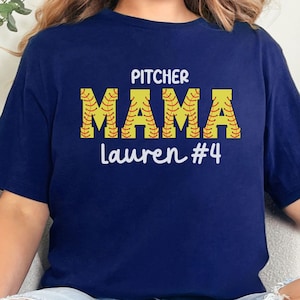 Softball Pitcher Mama T-Shirt Customized With Name and Number, Personalized Pitcher Mom Game Day Tee, Softball Pitcher Mom Tshirt, Mom Gift