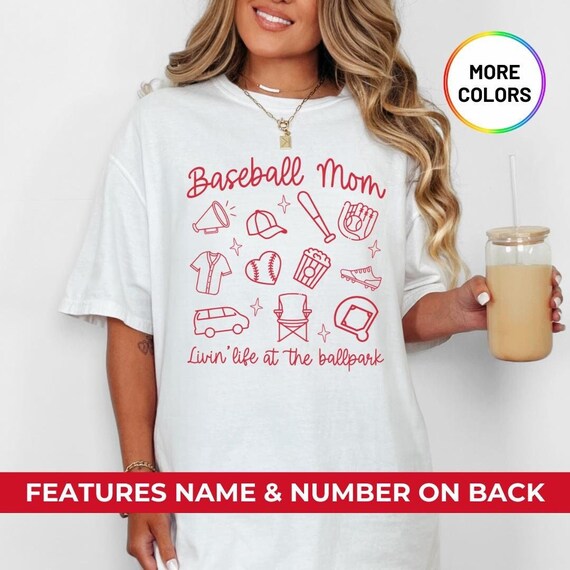 Personalized Baseball Mom Comfort Colors® Shirt, Two-Sided Custom Ballpark Life Tee With Name and Number, Game Day T-Shirt, Sports Mom Gift