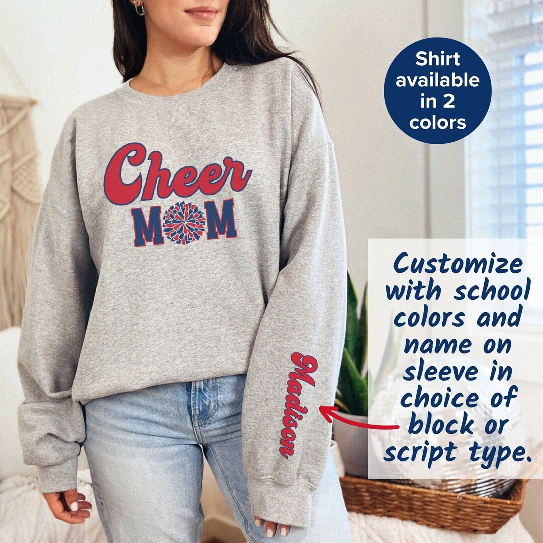 Custom Cheer Mom Sweatshirt With Name On Sleeve Retro Style