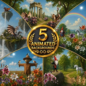 Animerade virtuella bakgrunder: Fantasi- och naturvideoloopar (digital nedladdning, 5-pack)