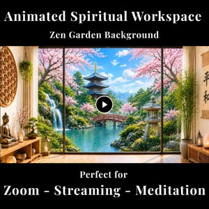 Sfondo animato con giardino zen, fiori di ciliegio giapponesi, meditazione, zoom (video in loop MP4)